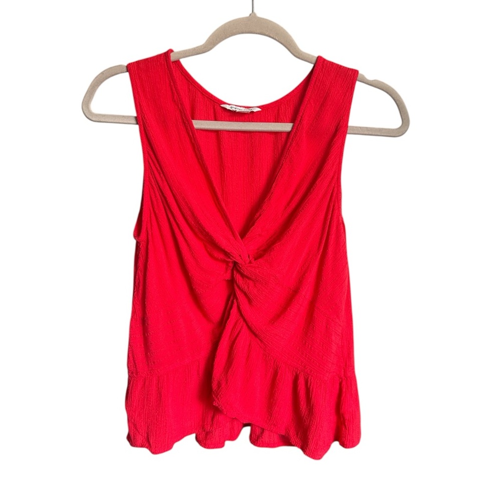 American Eagle Summer Red Knotted Front Detail V-Neck Shell Tank Top- Small